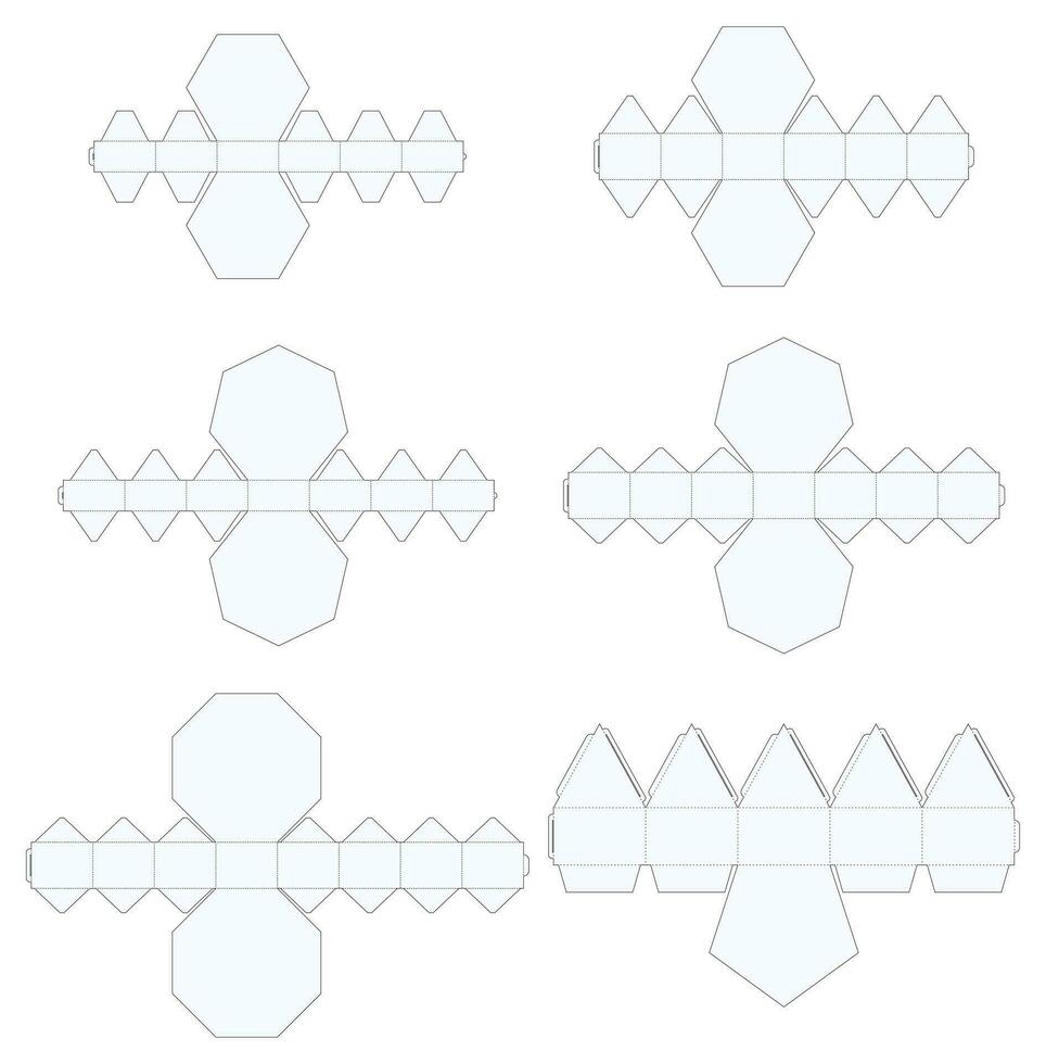 Editable collection Foldable Box Die Cut Cube Template Blueprint Layout with Cutting and Scoring Lines Vector Draw Graphic Design