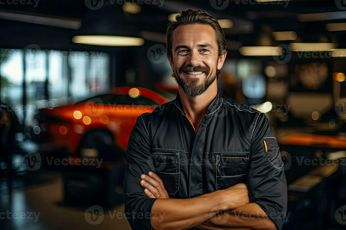 Auto mechanic in garage providing repair service photo