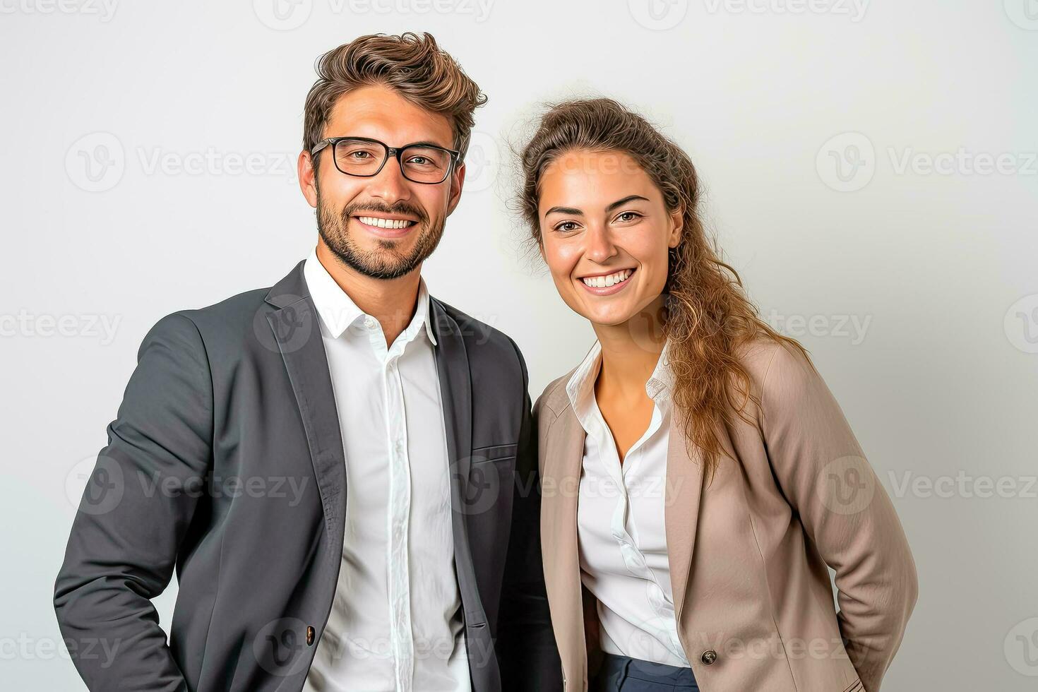 Success concept with diverse group of young business people standing together smiling isolated on white background photo