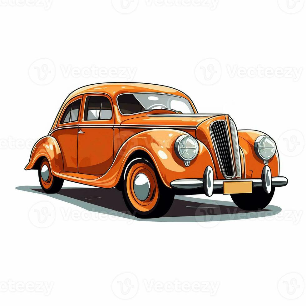 Retro car illustration on white background. Cartoon style. photo