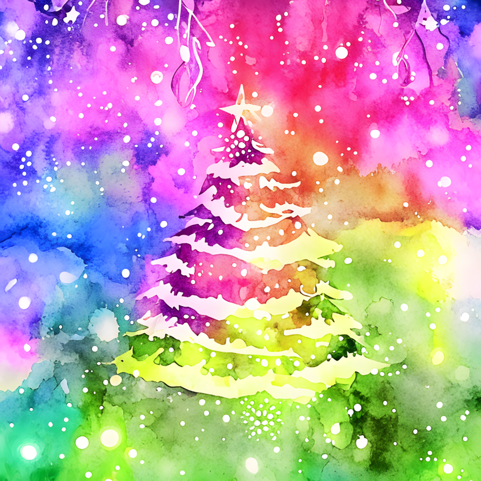 Watercolor Christmas Tree AI Generative png