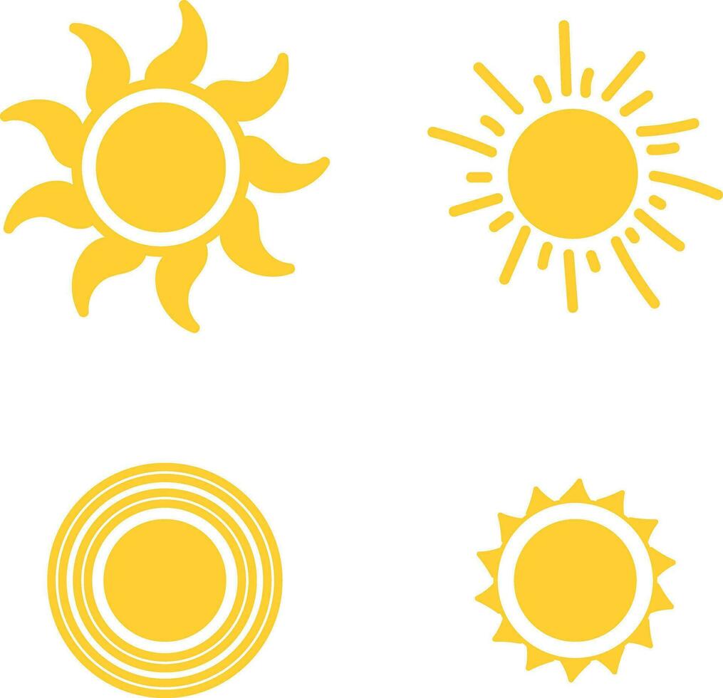 Cute Yellow Cartoon Sun Vector Icon Set