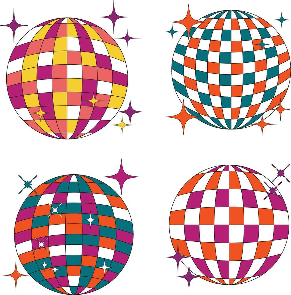 Retro Disco Ball Vector Icon Collection