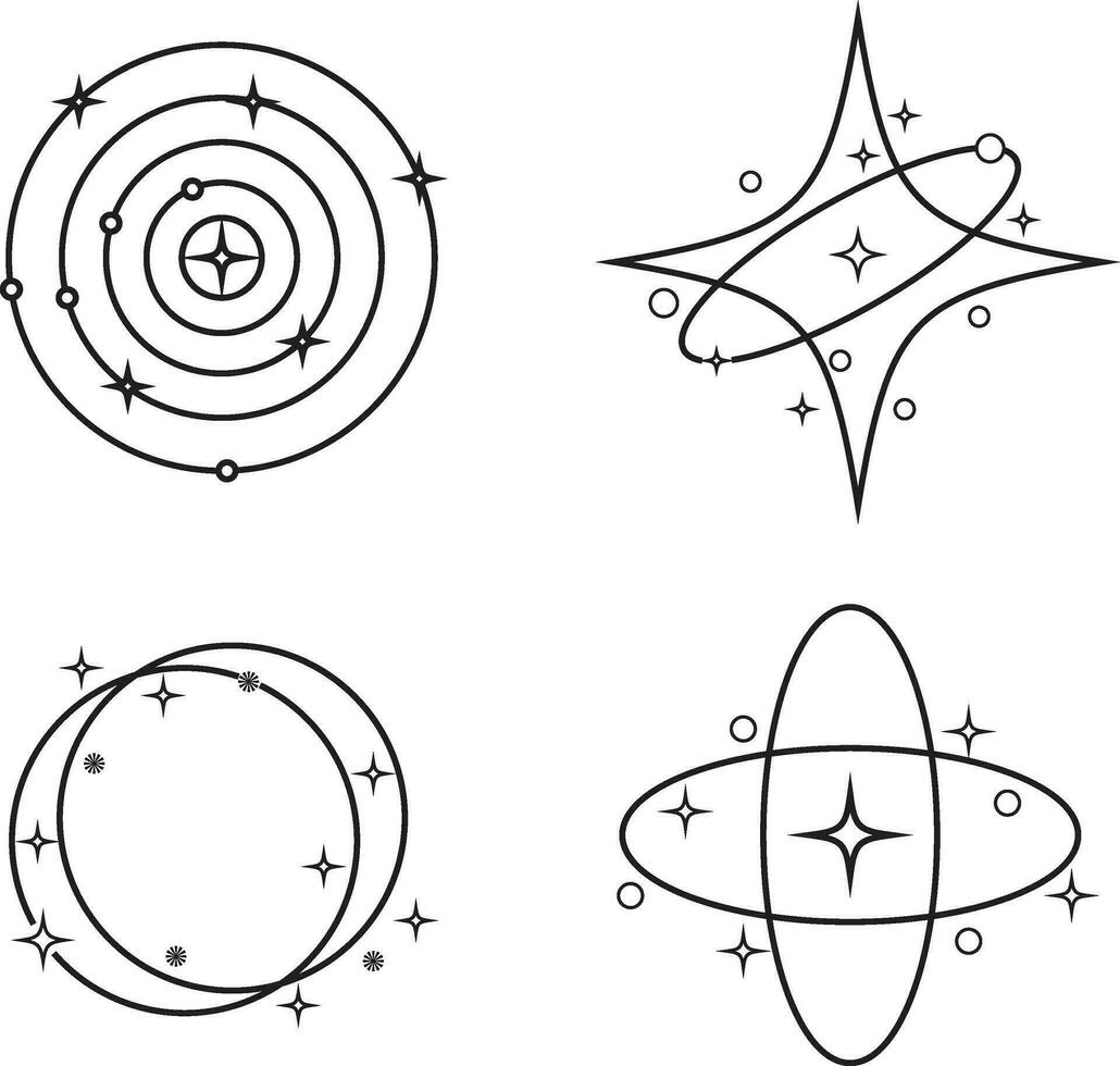 Modern Cosmic Vintage Minimalist Vector Illustration Set