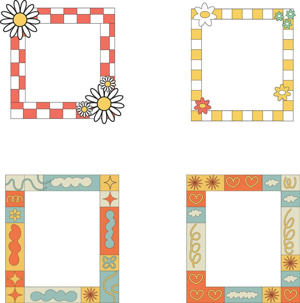 Collection of Retro Pop Frame with Cute and Colorful Background. Vector Illustration