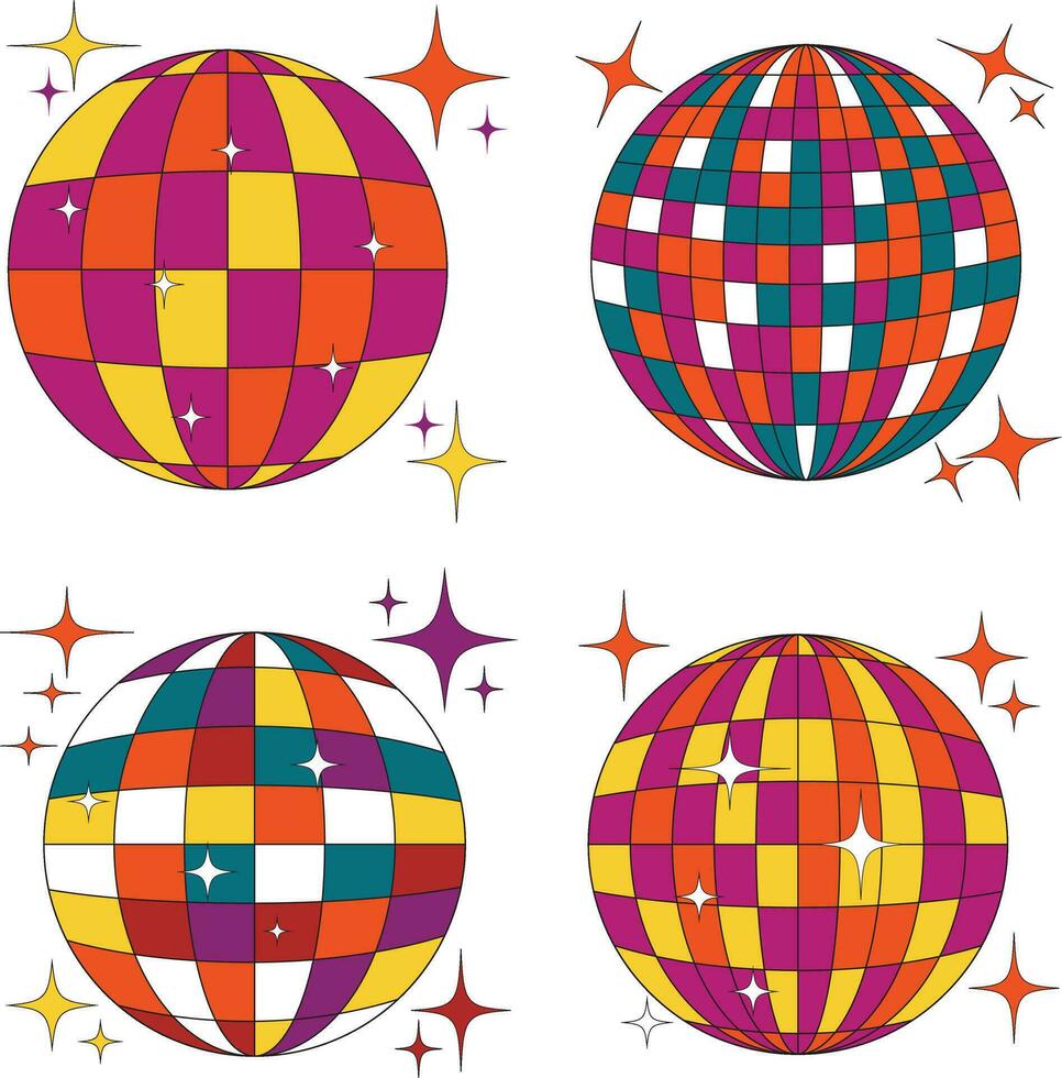 Retro Disco Ball Vector Icon Collection