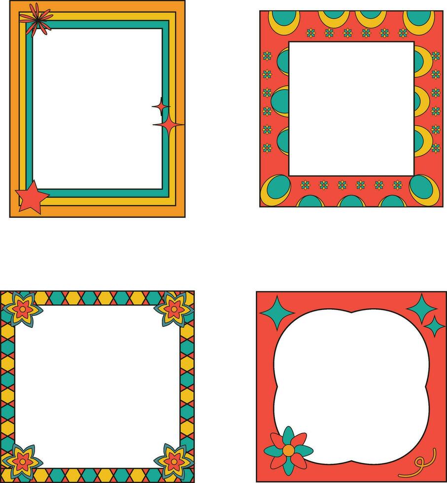 Geometric Retro Pop Frame with Colorful Pattern. Vector Illustration