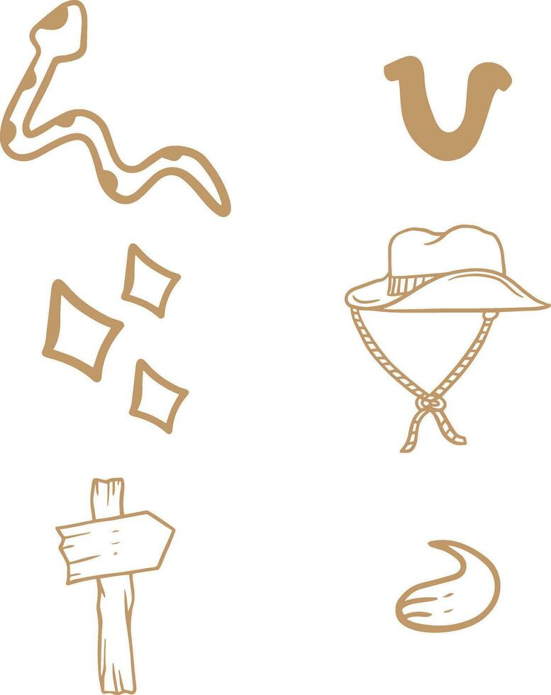 Wild West Icon Collection In Retro Style. Isolated Vector