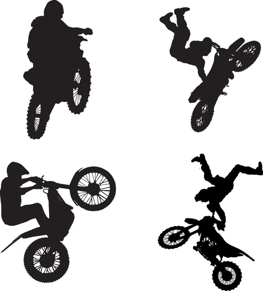 motocross jinete silueta con saltando, estilo libre y carreras concepto. vector ilustración