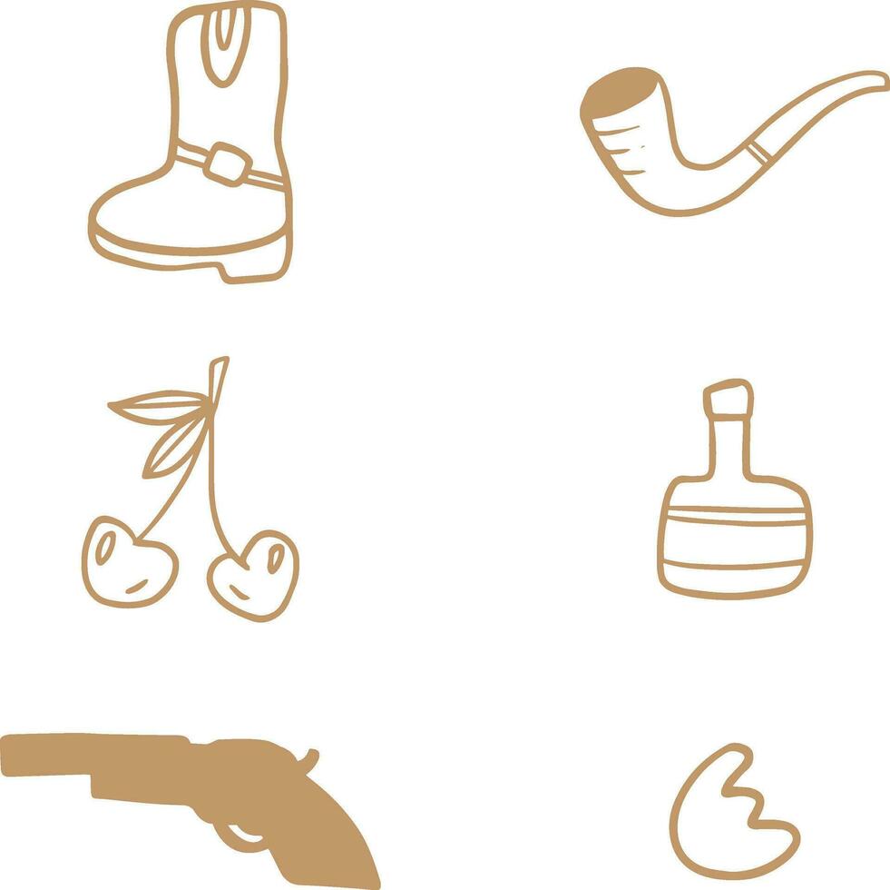 Wild West Icon Collection In Retro Style. Isolated Vector
