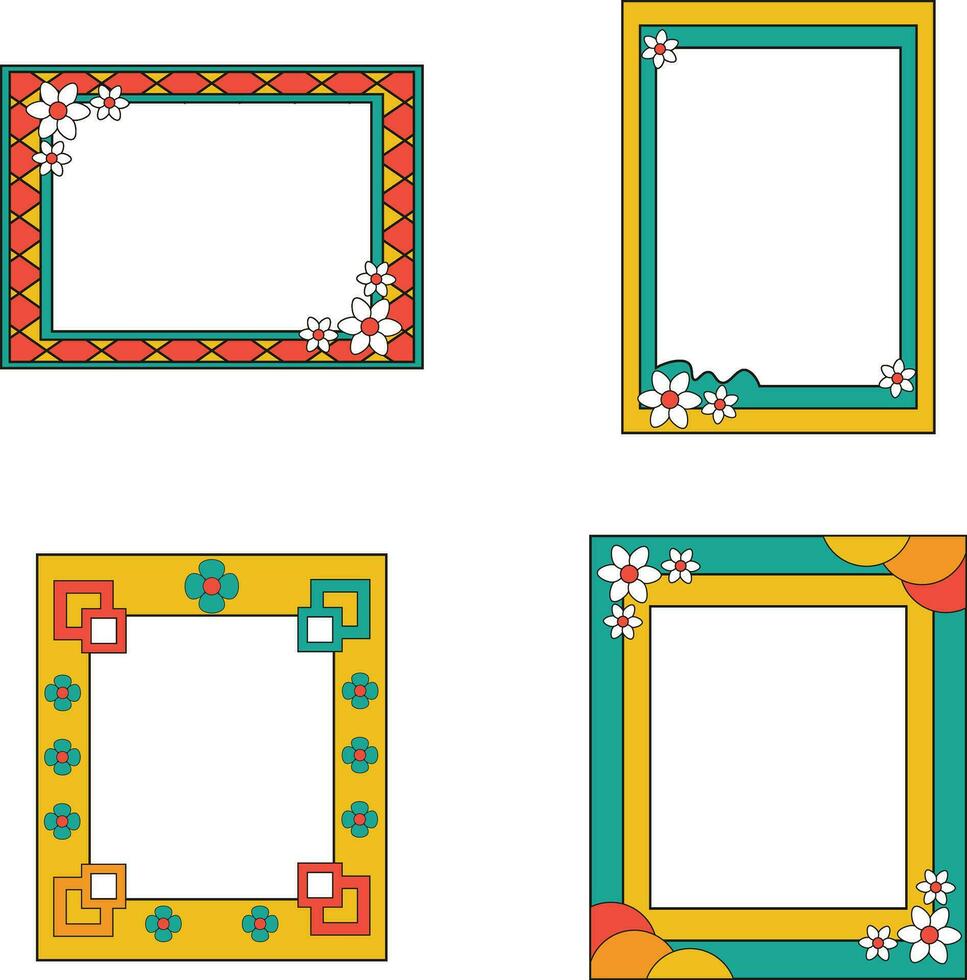 Geometric Retro Pop Frame with Colorful Pattern. Vector Illustration