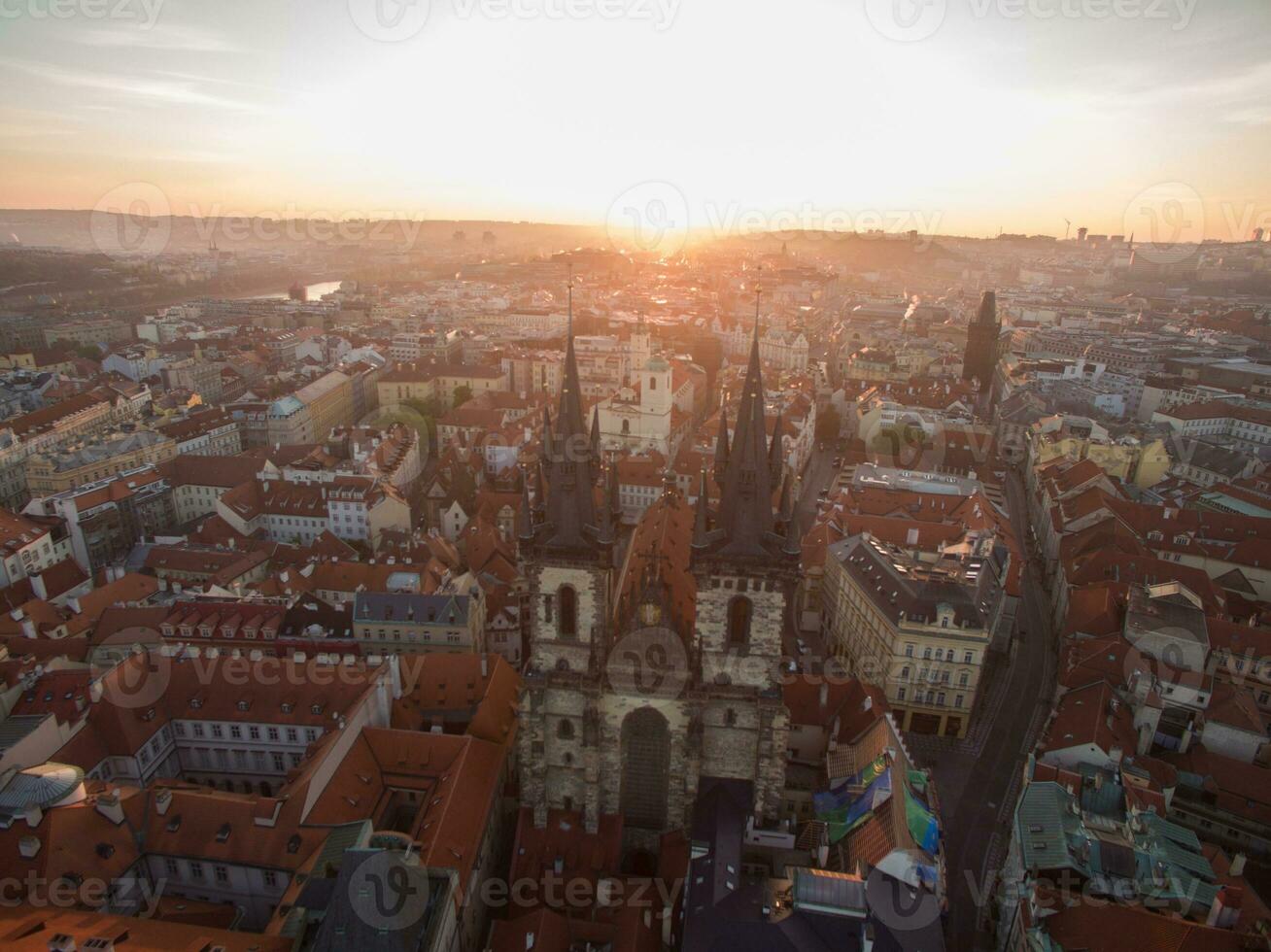 Old Town of Prague with Gothic Church, aerial view photo