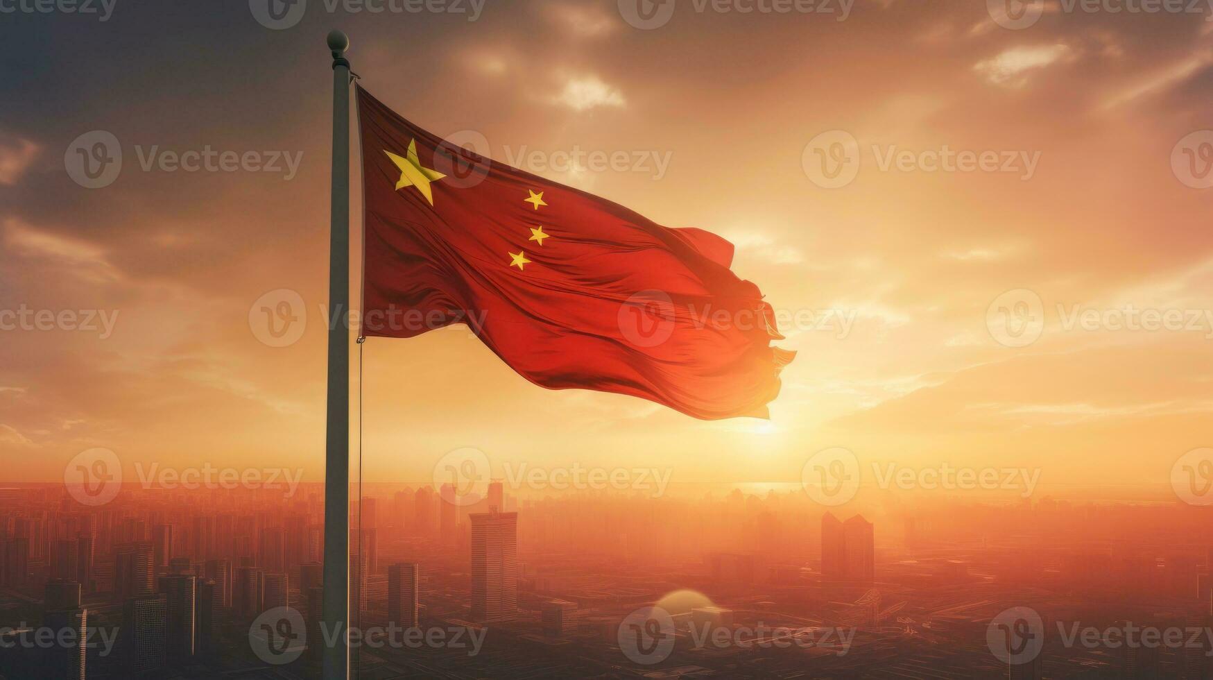 Chinese national flag, the National Day of the People's Republic of China on October 31st, anniversary of the Chinese people and the great celebration of the People's Republic of China.Generative AI photo