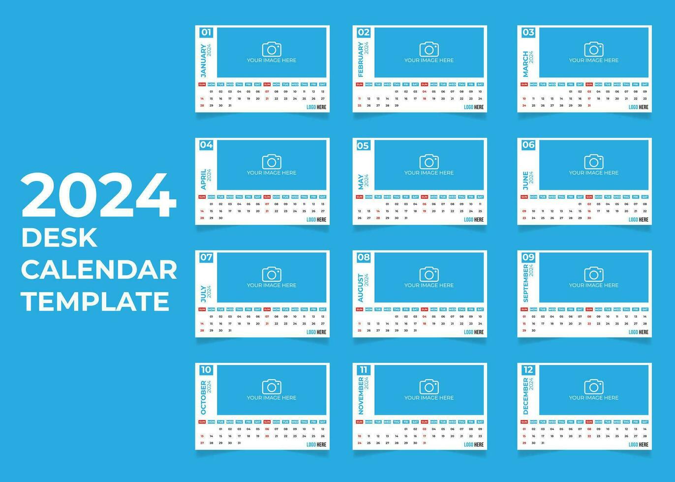 Desk Calendar Design Vector Template 2024