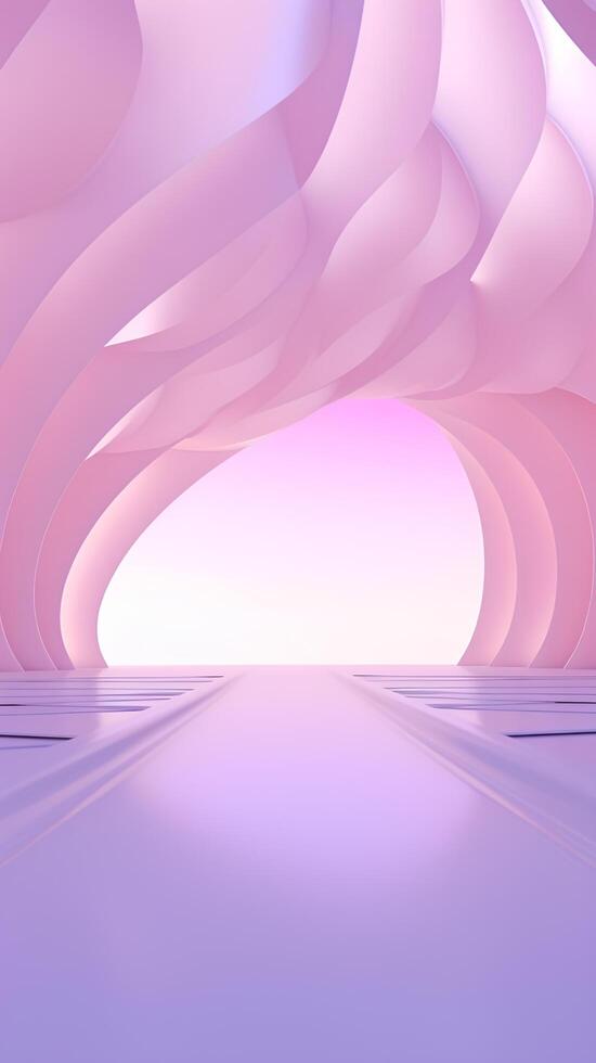 A pink tunnel with white walls and a pink sky photo