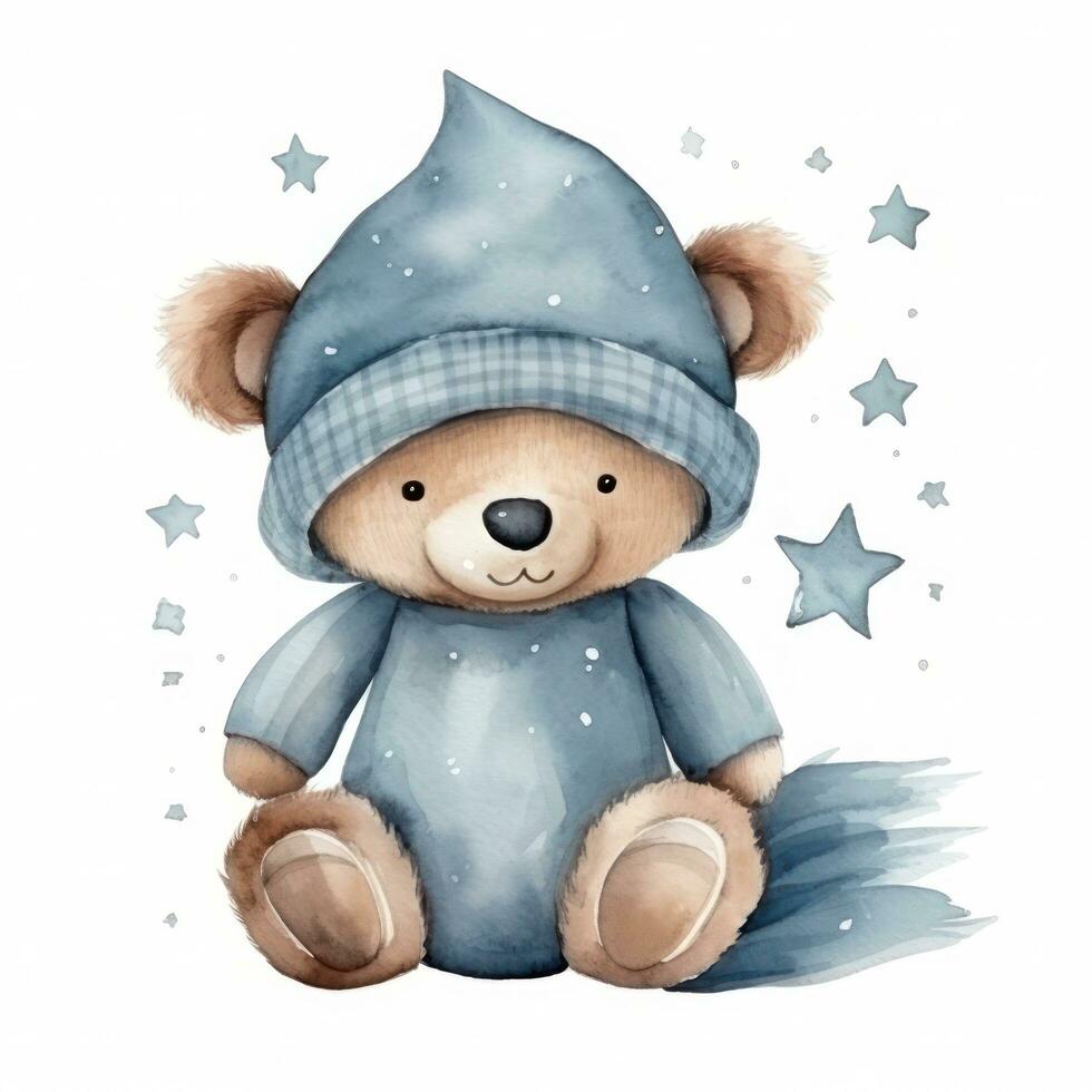 Cute watercolor night bear photo