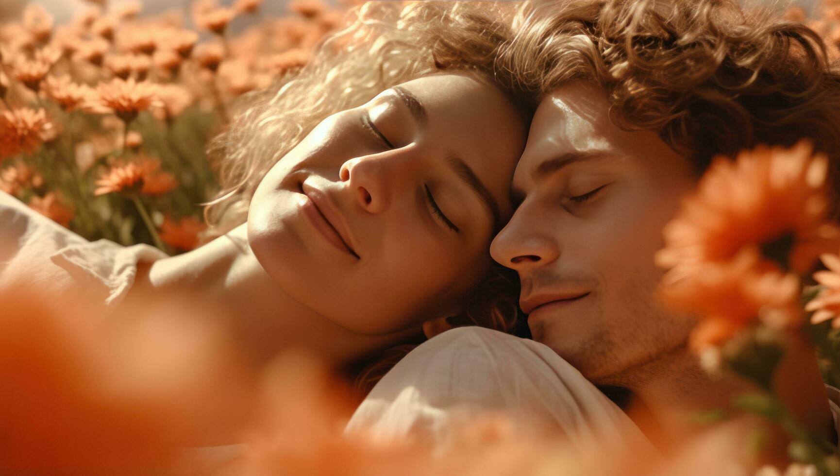 Couple on flower meadow photo