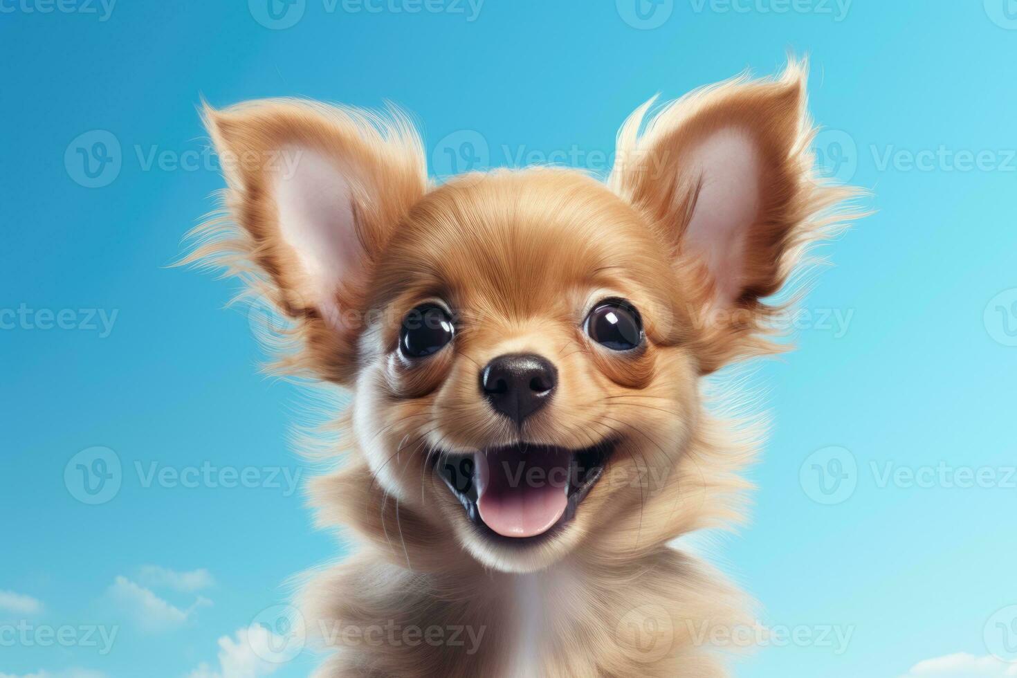 cute dog on blue background, AI Generated photo