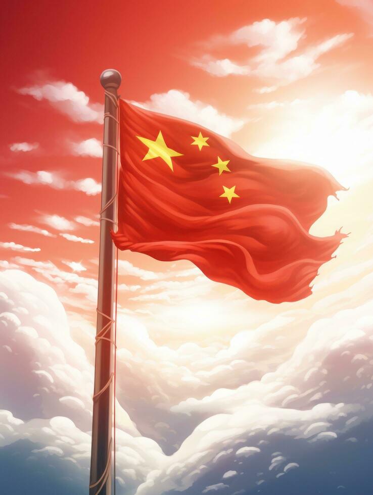 chino nacional bandera, el nacional día de el gente república de China en octubre 31, aniversario de el chino personas y el genial celebracion de el gente república de china.generativa ai foto