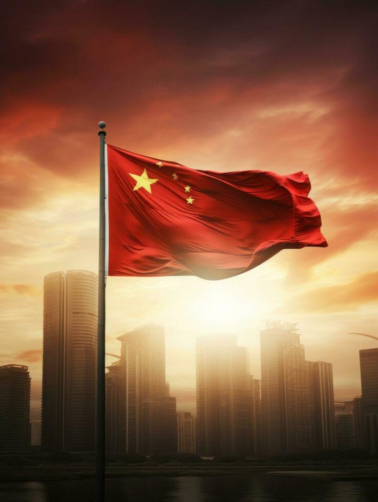 Chinese national flag, the National Day of the People's Republic of China on October 31st, anniversary of the Chinese people and the great celebration of the People's Republic of China.Generative AI photo