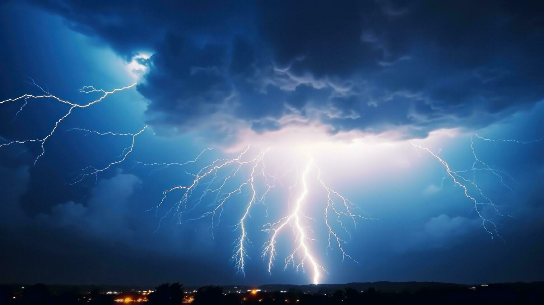 Lightning lightning strikes against the dark cloudy sky photo