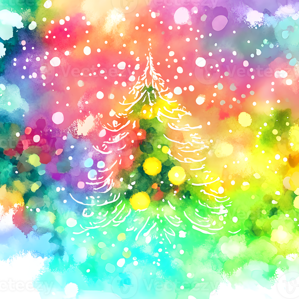 Vibrant Watercolor Christmas Tree Background AI Generative png