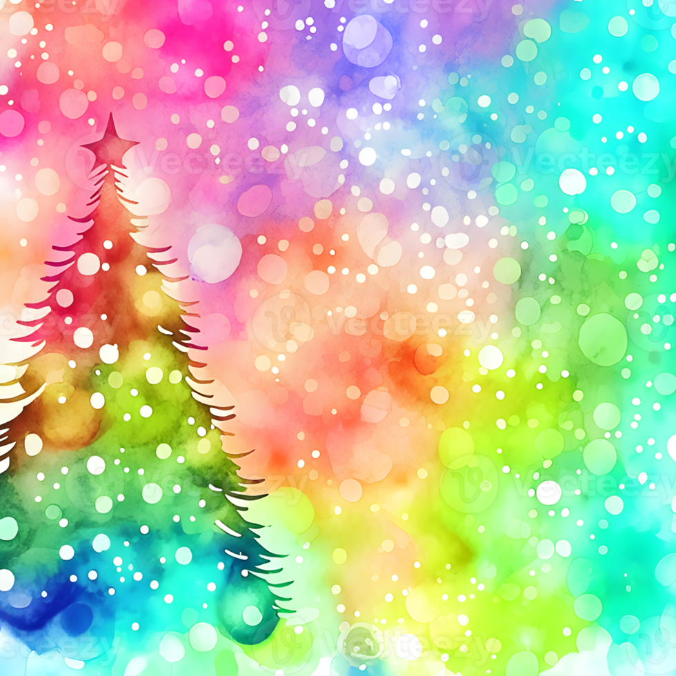 Vibrant Watercolor Christmas Tree Background AI Generative png