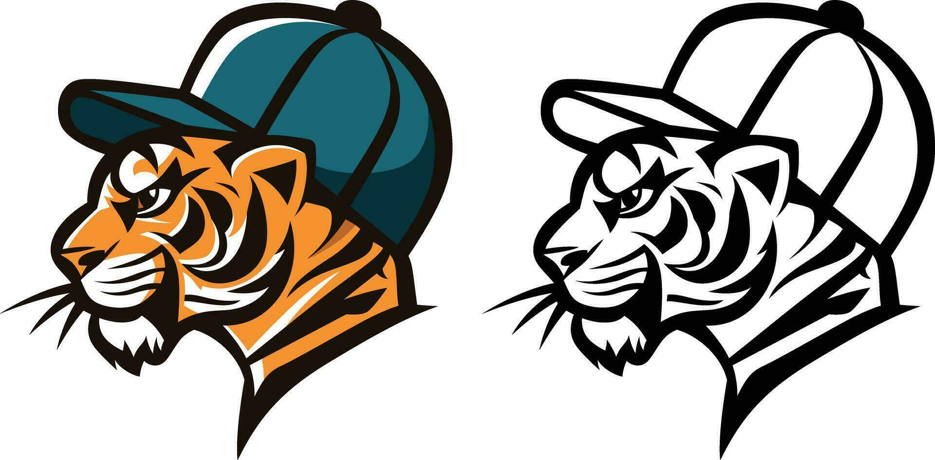 Tigre vistiendo un béisbol gorra lado ver sencillo logo modelo vector ilustración, leopardo , Tigre vistiendo un béisbol Deportes sombrero valores vector imagen