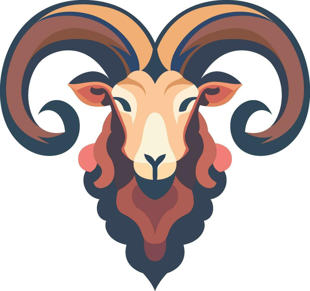 majestuoso RAM animal cabeza plano estilo vector ilustración, logo plantilla, majestuoso RAM oveja con curvo cuernos valores vector imagen