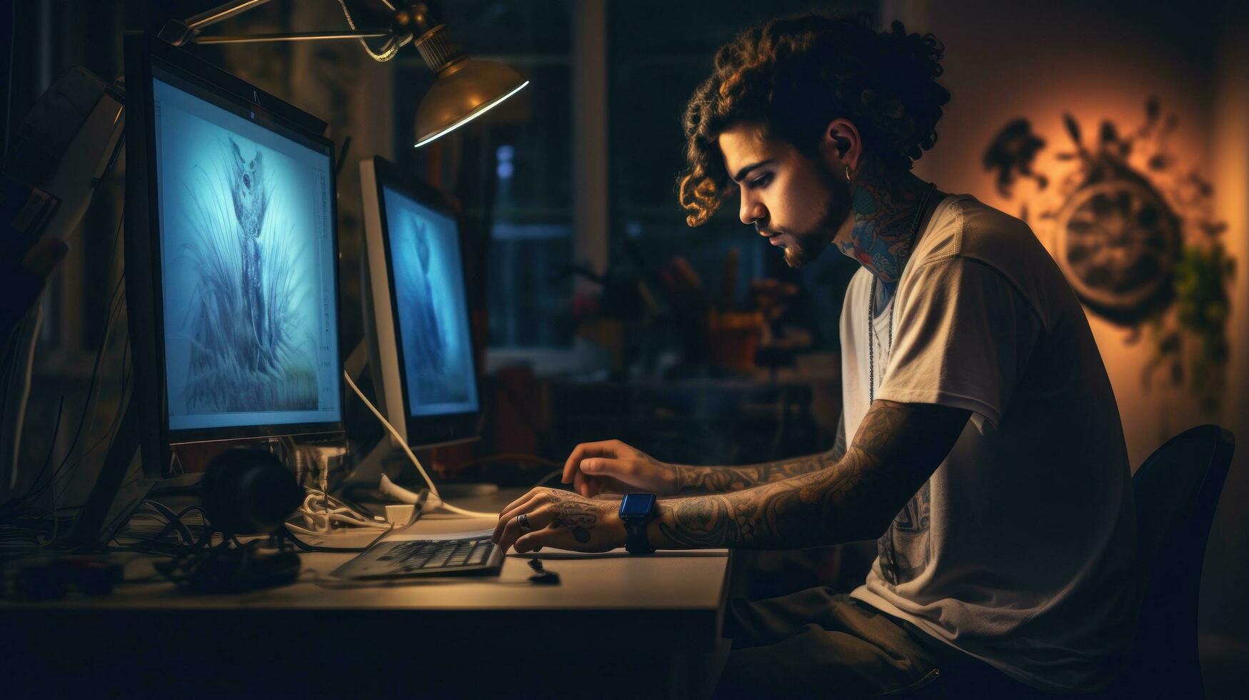 Man sitting with laptop photo