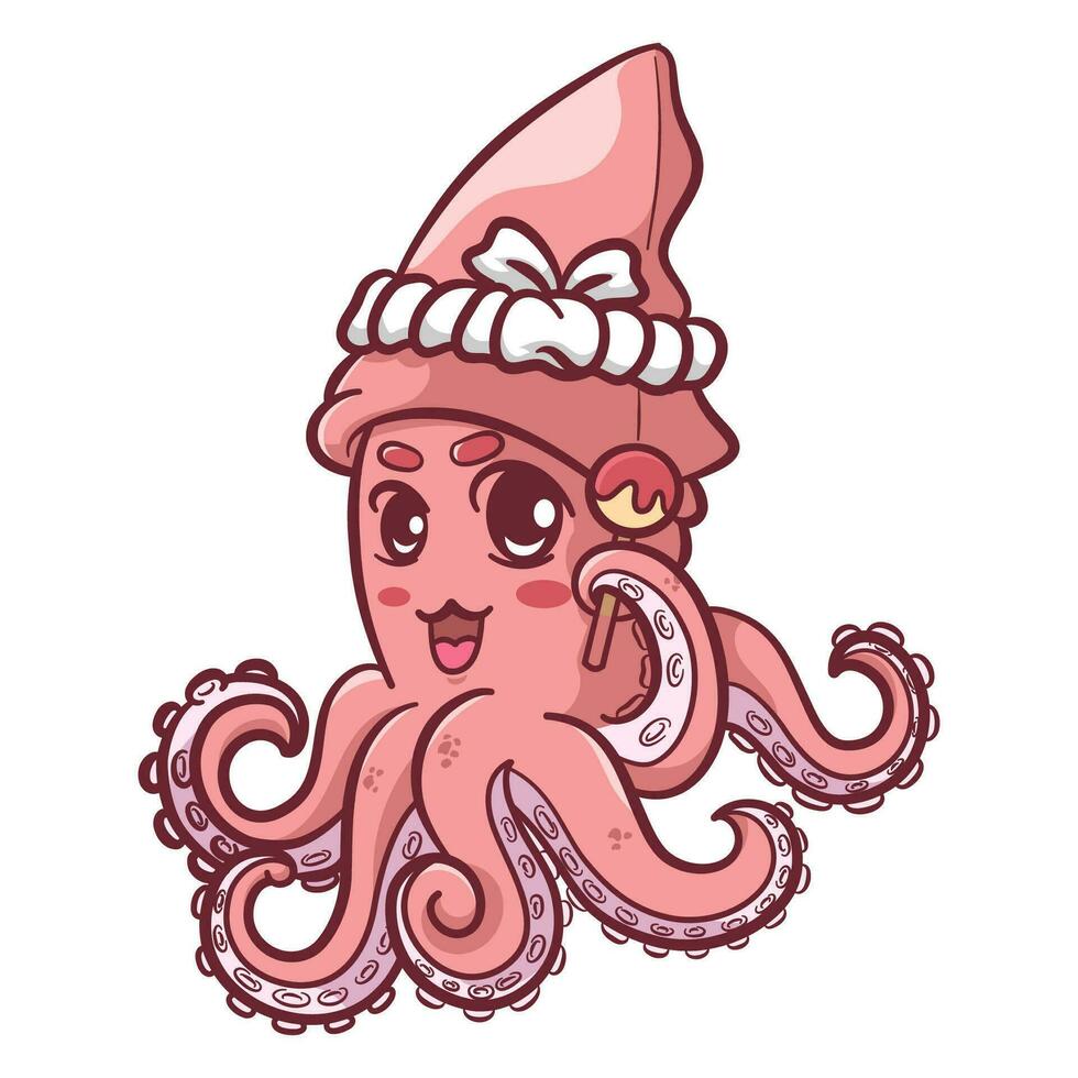 linda calamar personaje Mariscos restaurante logo mano dibujado vector