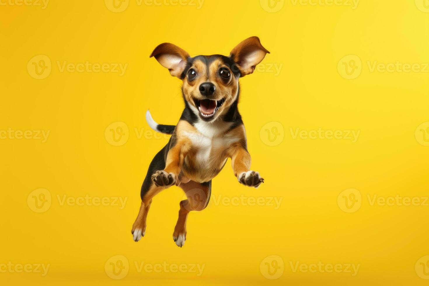 cute dog on yellow background, AI Generated photo