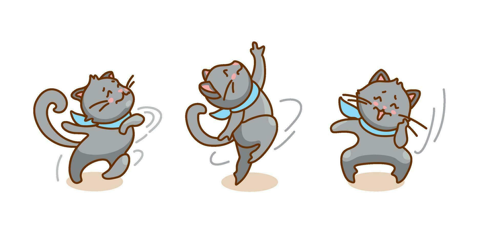 linda bailando gato. conjunto de ilustraciones con un linda mascota. vector. vector