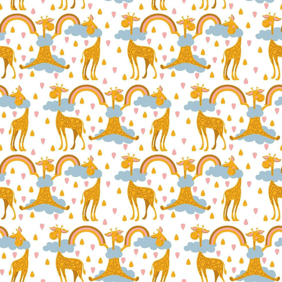 Giraffe with rainbow. Fantasy print  for kids products. Seamless pattern. Vector. vector