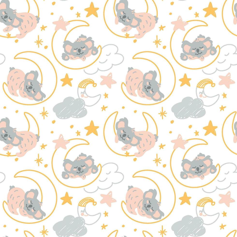 Childish seamless pattern with sleeping koala. Creative kids  texture for fabric, wrapping, textile, wallpaper, apparel. Vector. vector