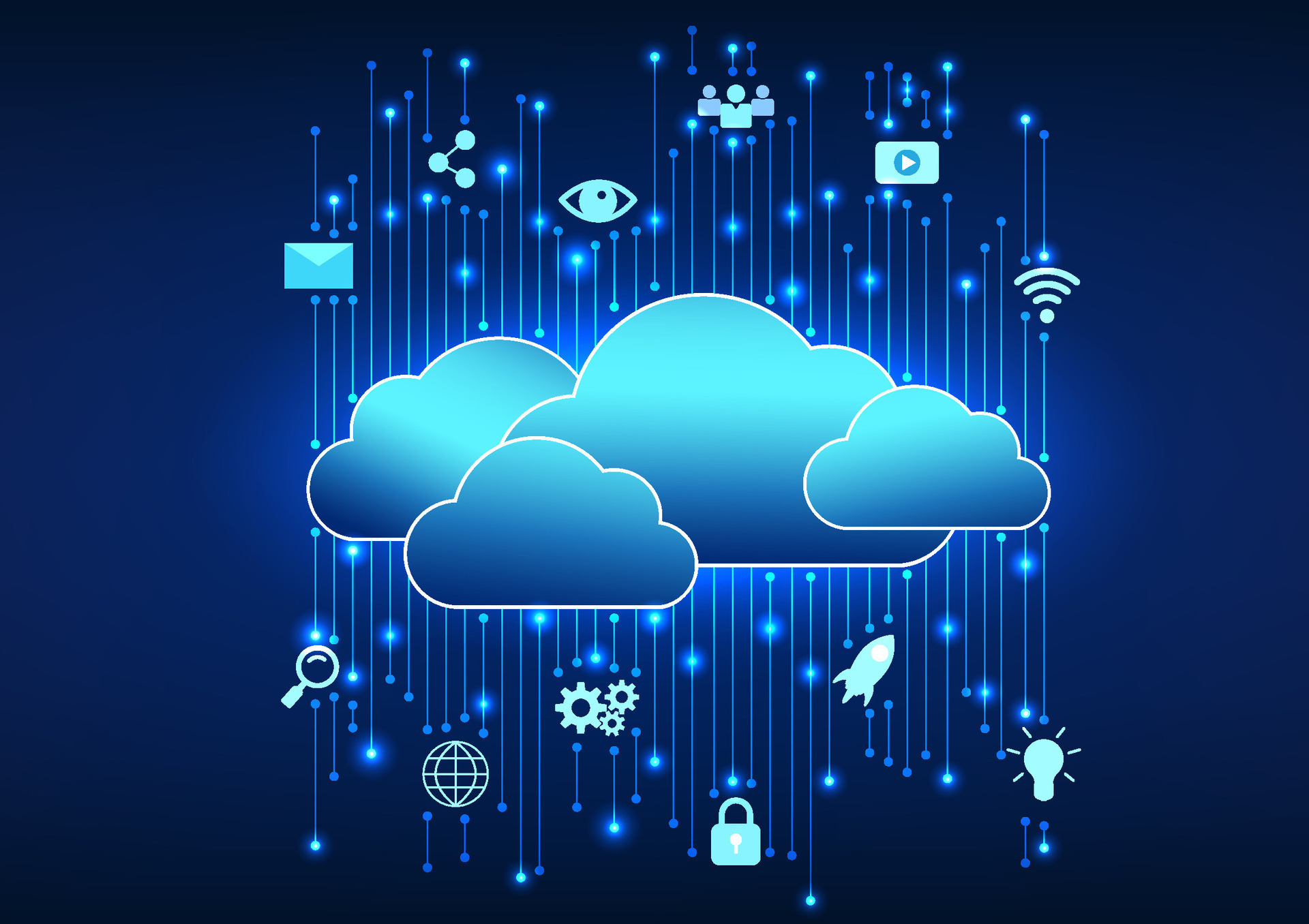 Cloud technology, multi layered overlapping clouds With circuit ...
