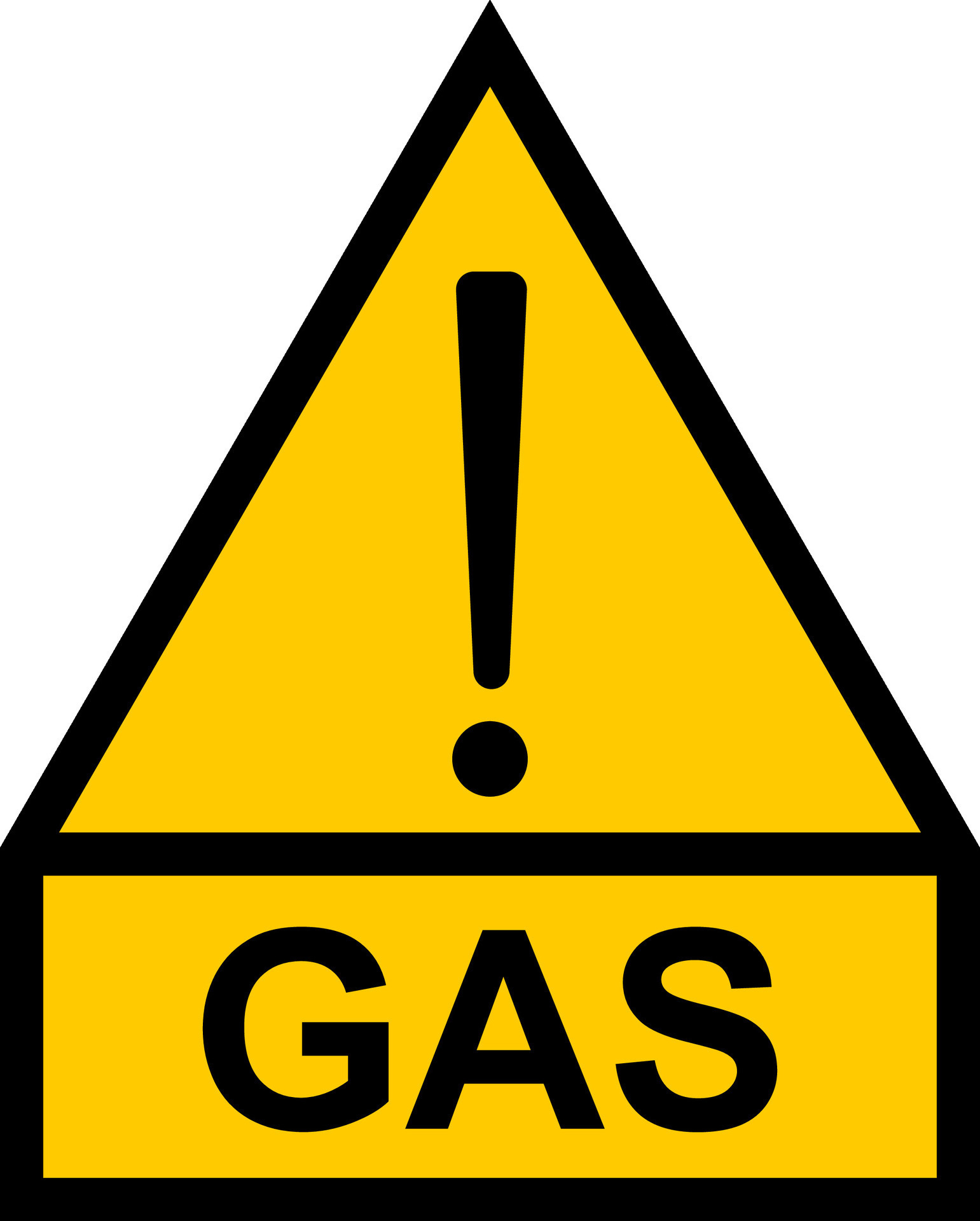 Yellow hazard warning sign exclamation mark text word gas pipeline