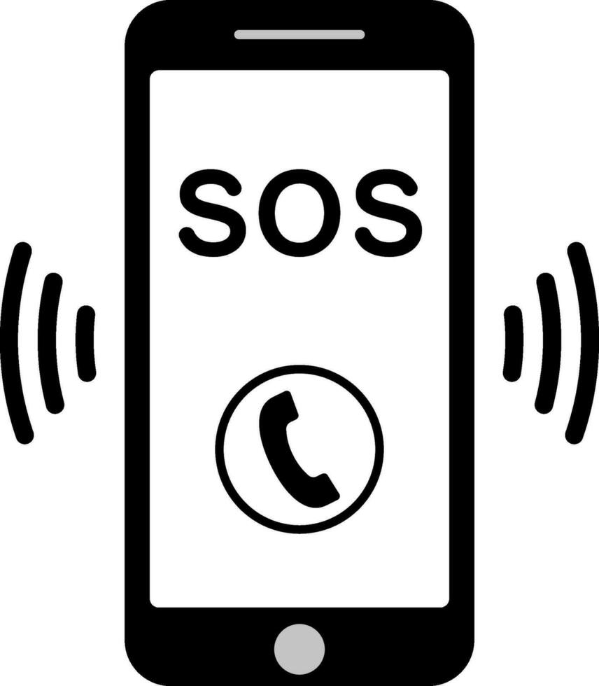 Sos call icon phone, vector sos call help on phone sign