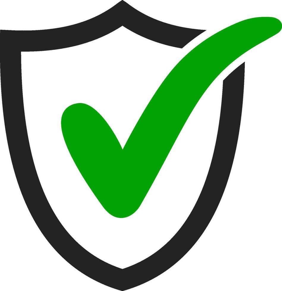 Tick icon approved, protection and privacy check mark green shield vector