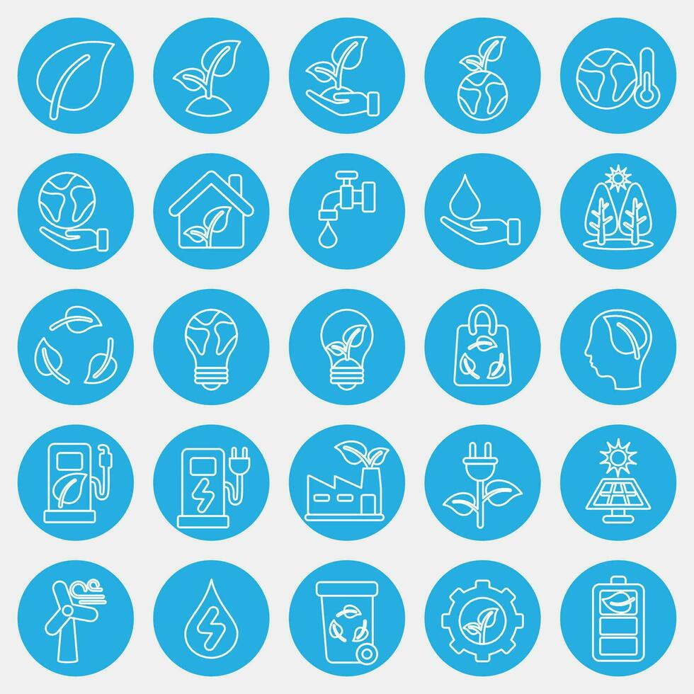 Icon set of environment. Ecology and environment elements. Icons in blue round style. Good for prints, posters, logo, infographics, etc. vector