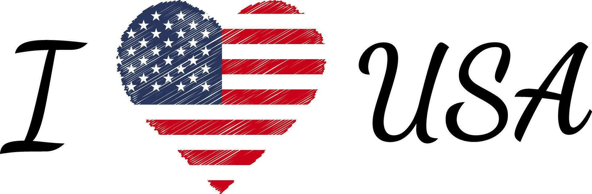 yo amor país Estados Unidos America, texto con corazón garabatear vector