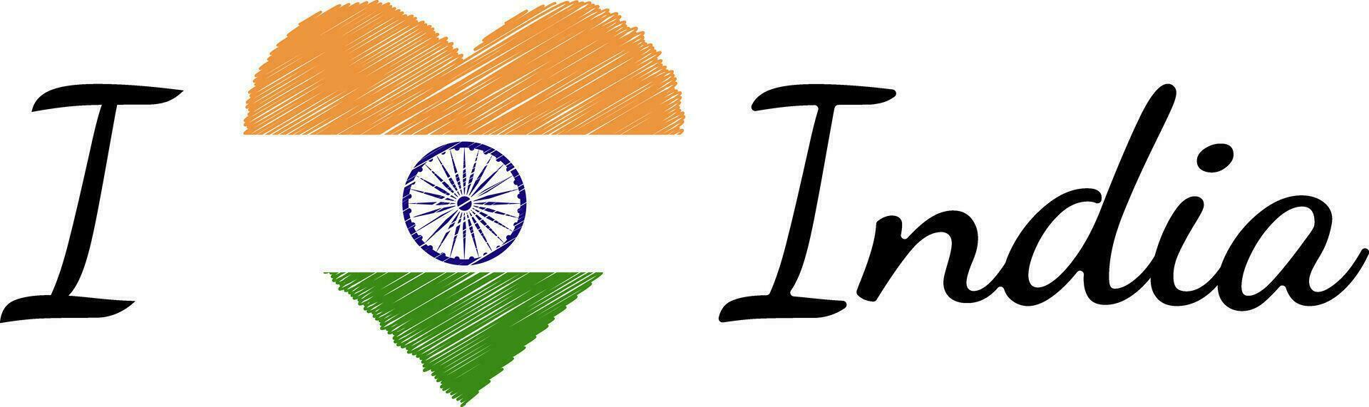 I love country India, text with heart Doodle vector