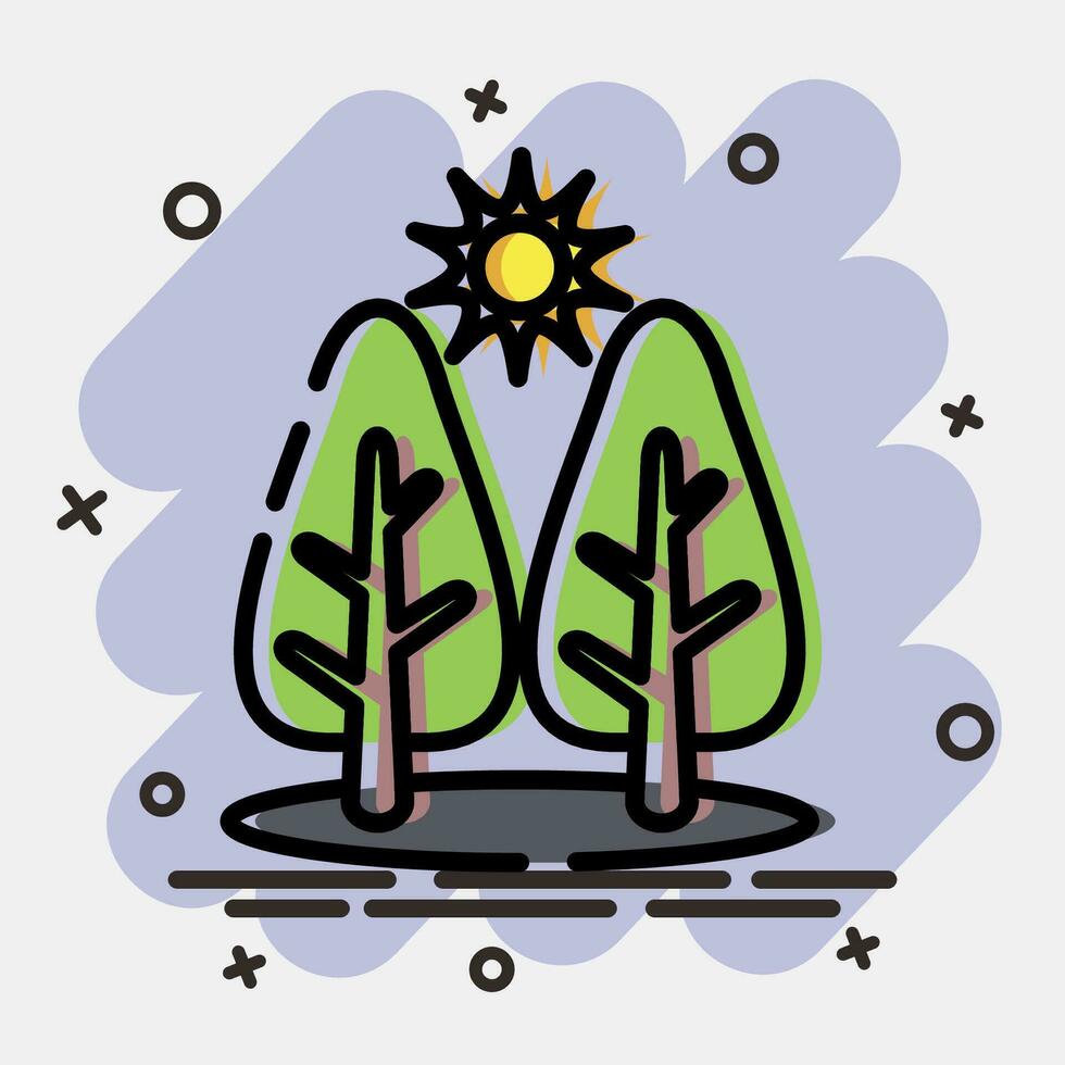 icono bosque. ecología y ambiente elementos. íconos en cómic estilo. bueno para huellas dactilares, carteles, logo, infografía, etc. vector