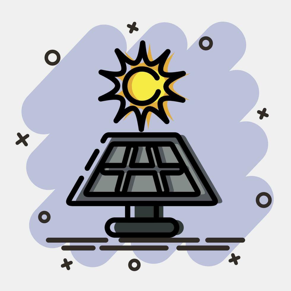 icono solar energía panel. ecología y ambiente elementos. íconos en cómic estilo. bueno para huellas dactilares, carteles, logo, infografía, etc. vector