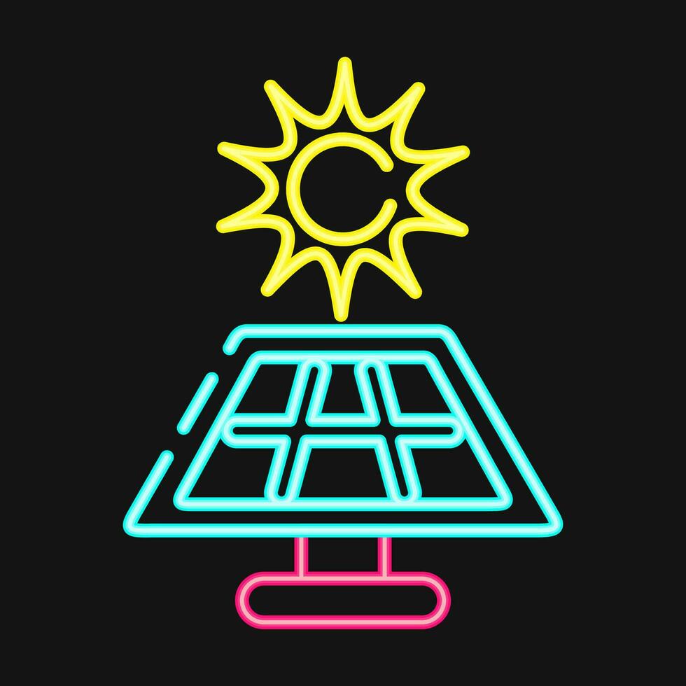 Icon solar energy panel. Ecology and environment elements. Icons in neon style. Good for prints, posters, logo, infographics, etc. vector