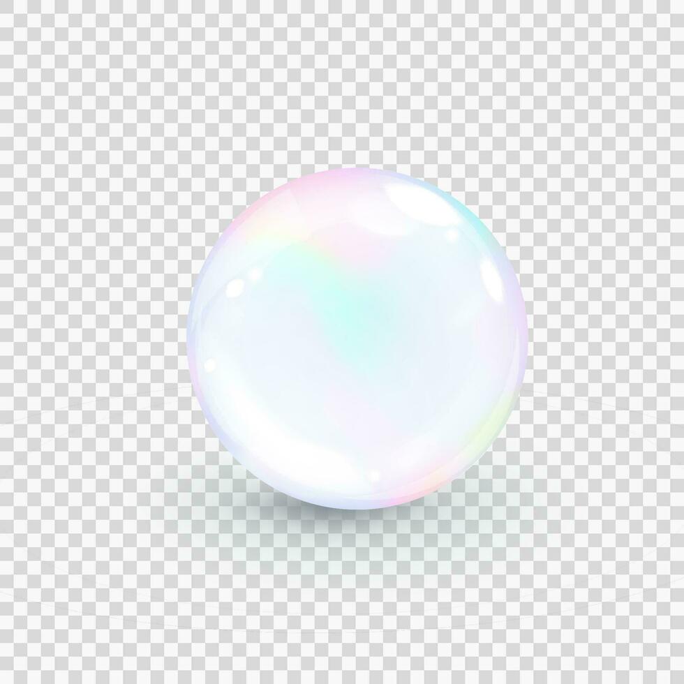 Iridescent pearl bubble. Realistic water serum or collagen droplet. Vector illustration of glass surface ball or rain drop