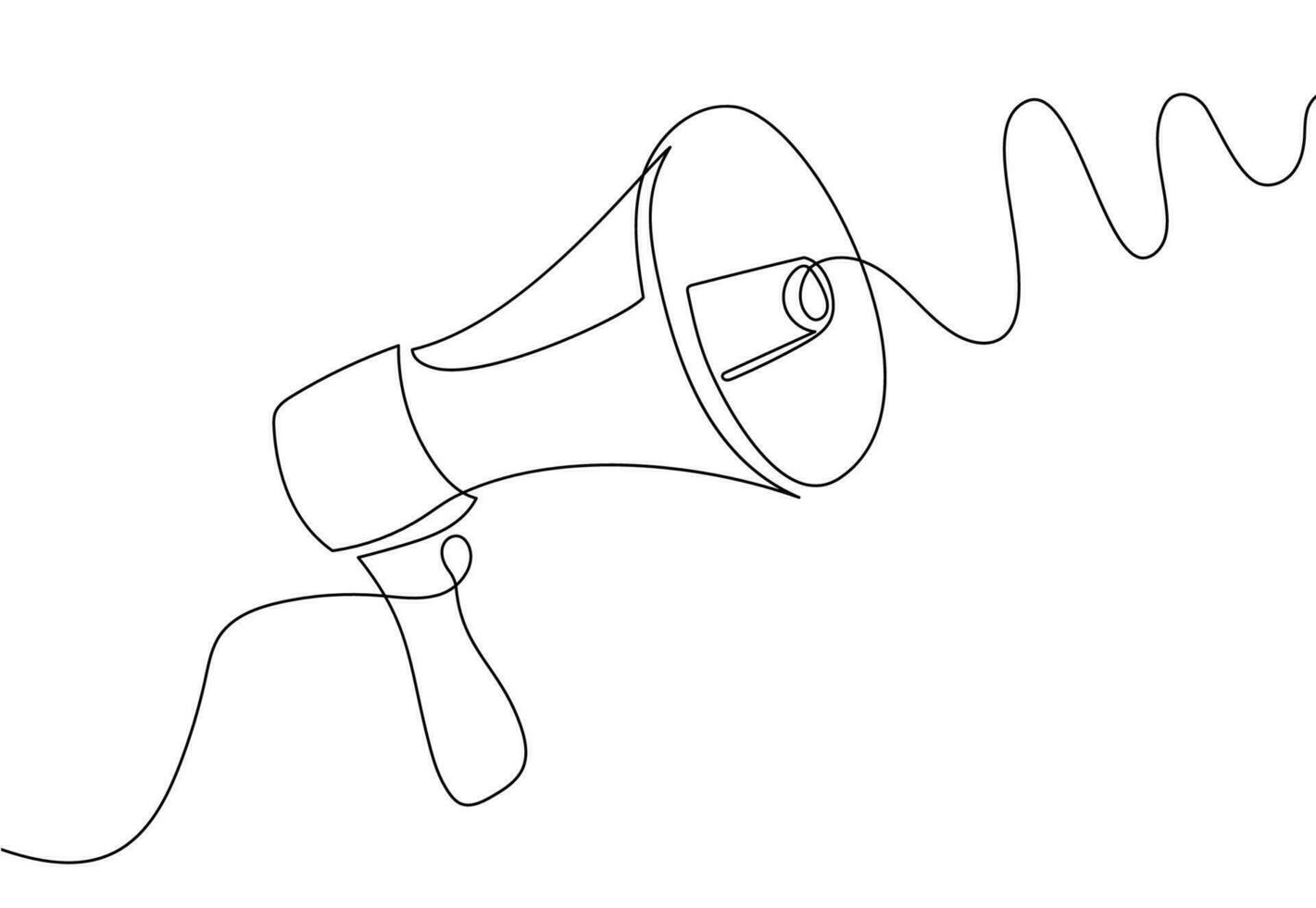 Speaker continuous line megaphone icon illustration sketch media art. Doodle art speaker voice microphone loudspeaker. Megaphone warning announces sound attention symbol. Vector illustration.