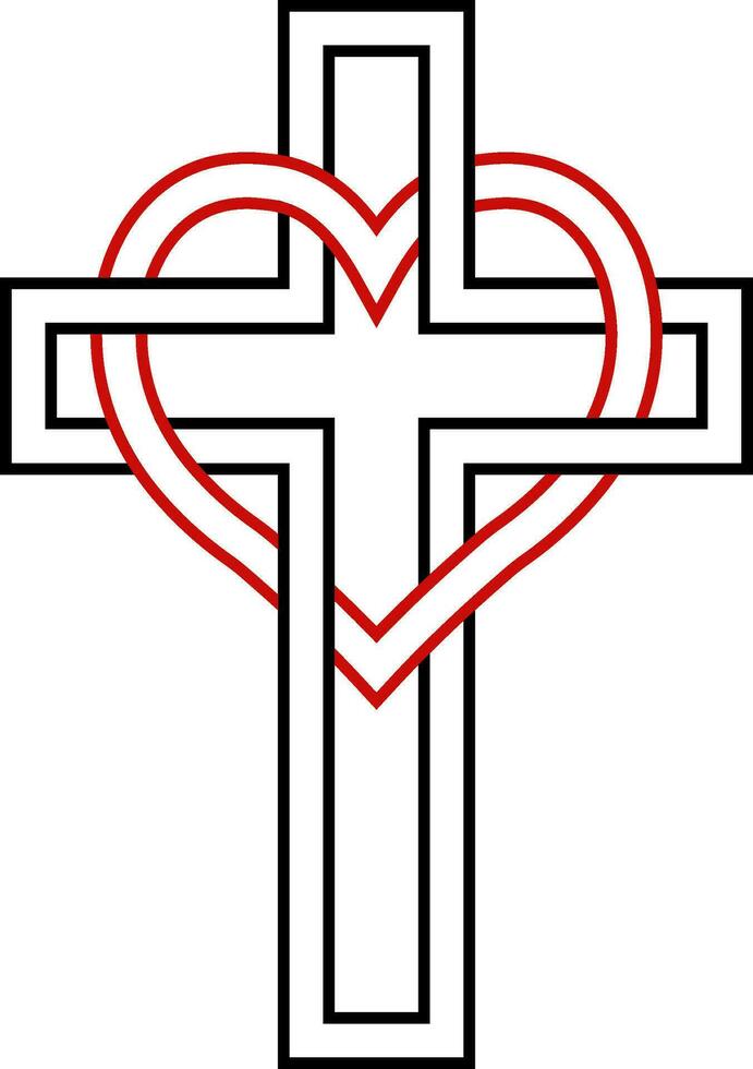 Intertwining heart Christian cross symbol aith love God vector