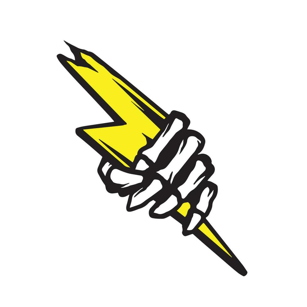 Skeleton hand holding lightning bolts vector