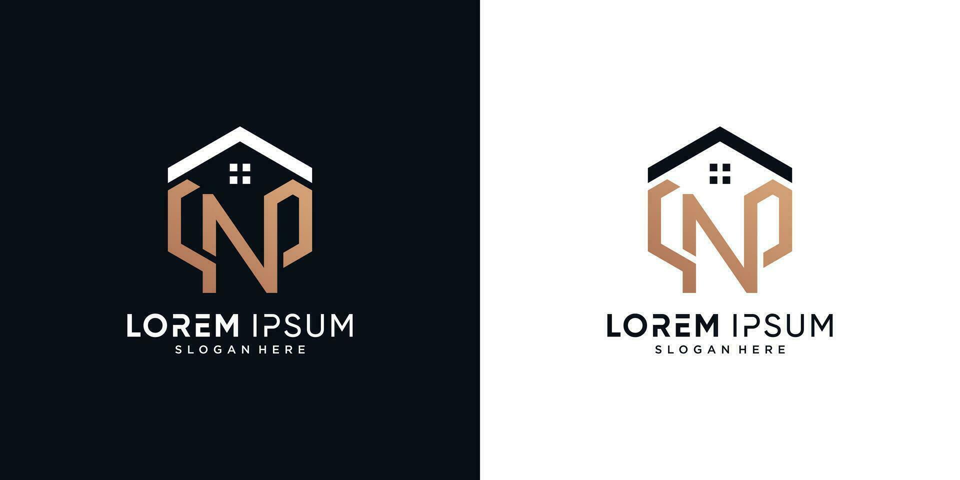 Letter n and house logo design vector illustration with hexagon concept